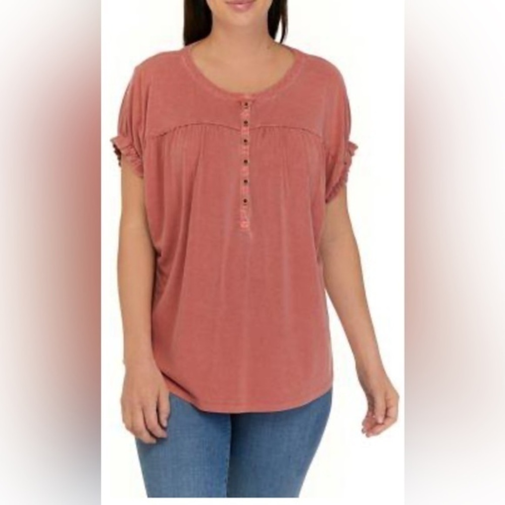 Wanderly Women’s Rust Short Sleeve Suede-feel Top NWT 2X #1582